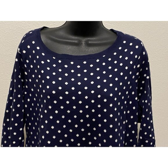 Chaps Womens Size 1X Sweater Polka Dot Navy Polyester Hem - Picture 2 of 10